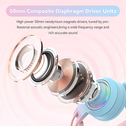 Computer gaming headset, mobile gaming wireless headset, head mounted stereo headset, detachable microphone - pink on top and blue on bottom,