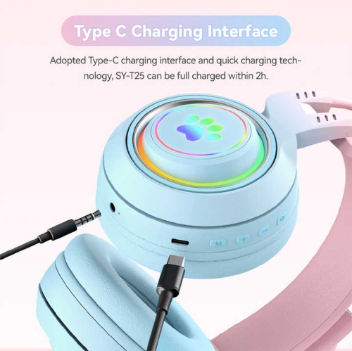 Computer gaming headset, mobile gaming wireless headset, head mounted stereo headset, detachable microphone - pink on top and blue on bottom,