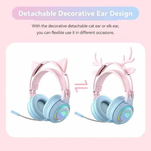 Computer gaming headset, mobile gaming wireless headset, head mounted stereo headset, detachable microphone - pink with packaging,