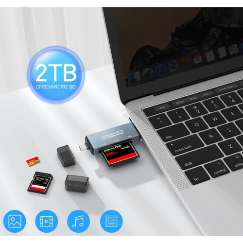 Lecteur de cartes trois-en-un CF/SD/TF, lecteur de cartes USB OTG pour appareil photo reflex de type C double usage