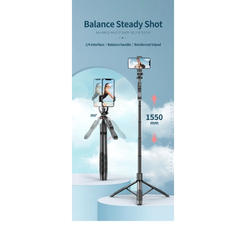 Mobile phone Bluetooth selfie stick, floor-standing live broadcast anti-shake retractable tripod mobile phone holder photography artifact - black