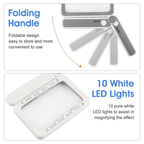 Loupe avec lumière, 4 loupe de lecture légère pour aînés, grande loupe portative pliable avec loupe rechargeable à 10 DEL