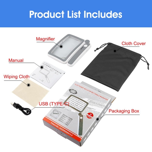 Loupe avec lumière, 4 loupe de lecture légère pour aînés, grande loupe portative pliable avec loupe rechargeable à 10 DEL