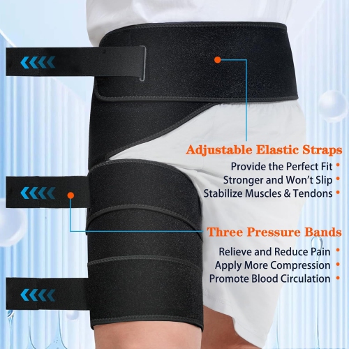 Adjustable Hip Brace,Groin & Hamstring Compression Wrap for Men Women,Thigh Compression Sleeve,Buttock & Quad Support,Upper Leg Brace(Right)