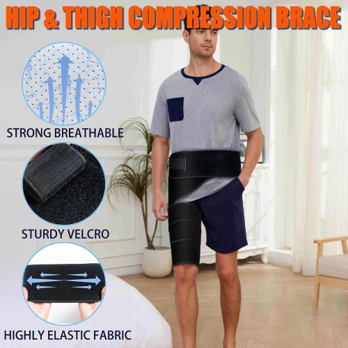 Adjustable Hip Brace,Groin & Hamstring Compression Wrap for Men Women,Thigh Compression Sleeve,Buttock & Quad Support,Upper Leg Brace(Right)