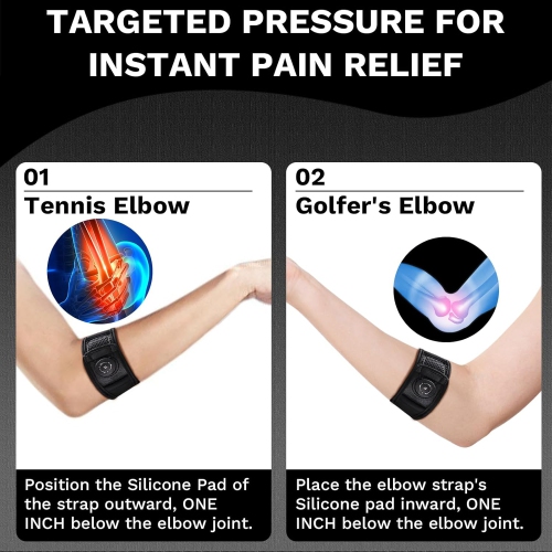 2PCS Tennis Elbow Brace for Men & Women,Elbow Brace for Tendonitis & Tennis Elbow and Golfer's Elbow,Adjustable Elbow Strap