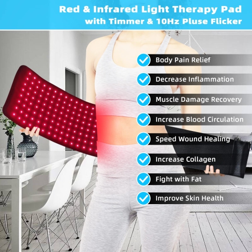 Red Light Therapy Blet, Infrared Light Therapy Pad Wrap for Body Pain Relief Wearable for Waist Back Stomach Muscle Repair LED 660nm&850nm with Timer