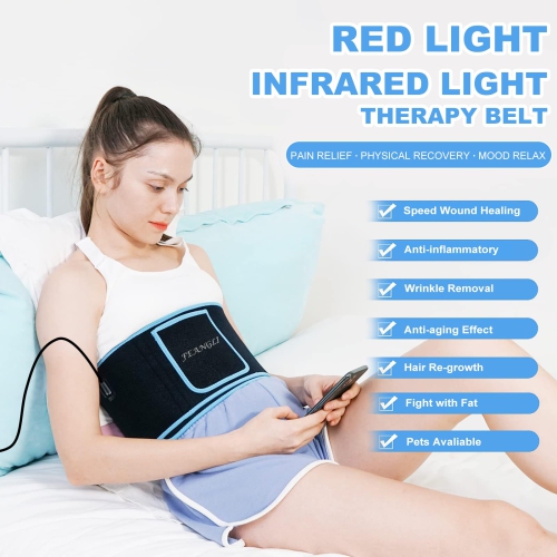 Red Light Therapy Blet, Infrared Light Therapy Pad Wrap for Body Pain Relief Wearable for Waist Back Stomach Muscle Repair LED 660nm&850nm with Timer