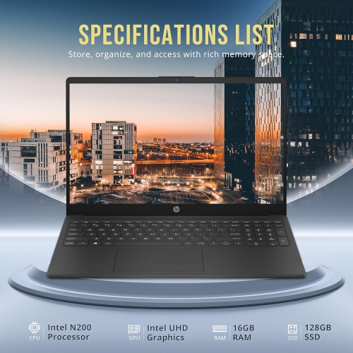 Boîte ouverte - 6 Portable HD 15 po de HP, processeur N200 d'Intel, SSD d'128 Go, mémoire vive 16 Go, carte graphique UHD d'Intel Pavé