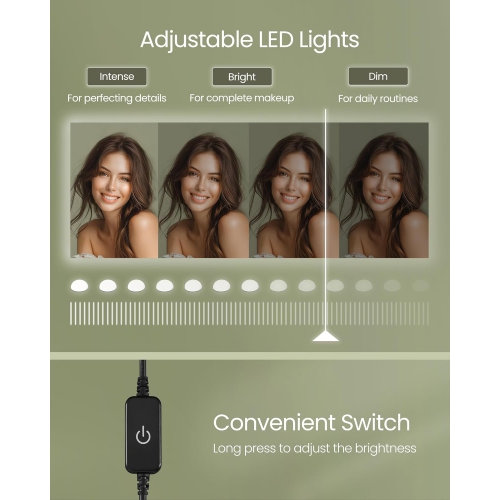 VASAGLE Makeup Vanity with Mirror and Lights, Upholstered Stool, 9 Dimmable LED Lights, 2 Compartments, 2 Drawers, Ink Black