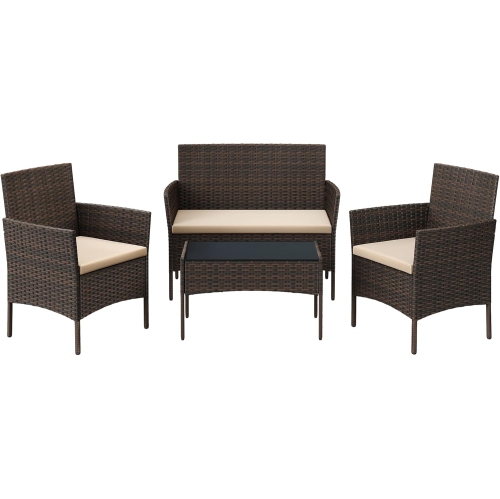 SONGMICS HOME  Songmics Outdoor Pe Rattan Conversation Set – Patio Furniture With Comfortable Seating In And Taupe In Brown