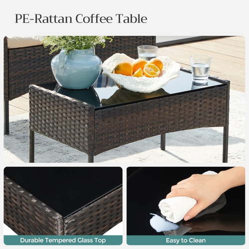 SONGMICS Outdoor PE Rattan Conversation Set – Patio Furniture with Comfortable Seating in Brown and Taupe