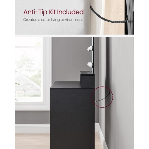 VASAGLE 31.5-Inch Wide Makeup Vanity Table with 2 Drawers, 3 Storage Compartments, Adjustable Brightness, Modern Black