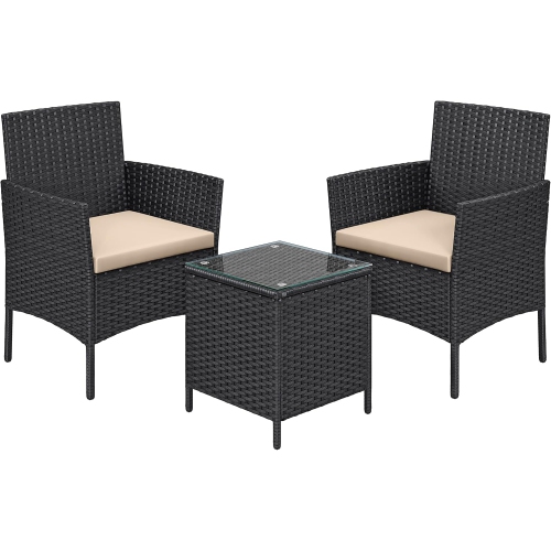 SONGMICS HOME  Songmics Outdoor Pe Rattan Conversation Set – Patio Furniture With Comfortable Seating In And Taupe In Black