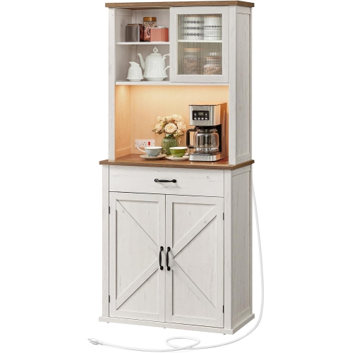SONGMICS HOME  Vasagle 71" Farmhouse Style Kitchen Pantry Cabinet With Lights And Charging Station – Rustic With Doors, Drawer, And Adjustable Shelves