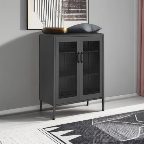 Armoire de rangement en métal à 3 niveaux avec portes en filet de SONGMICS – Bureau multifonction et étagère de rangement en noir