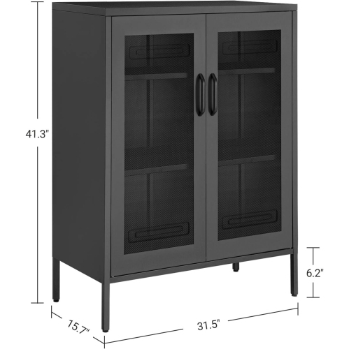 Armoire de rangement en métal à 3 niveaux avec portes en filet de SONGMICS – Bureau multifonction et étagère de rangement en noir