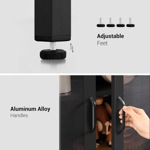 Armoire de rangement en métal à 3 niveaux avec portes en filet de SONGMICS – Bureau multifonction et étagère de rangement en noir