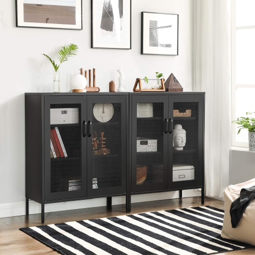 Armoire de rangement en métal à 3 niveaux avec portes en filet de SONGMICS – Bureau multifonction et étagère de rangement en noir