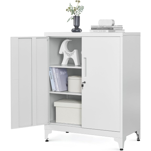 SONGMICS Lockable Storage Cabinet for Home Office, Study, Living Room in Matte Gray