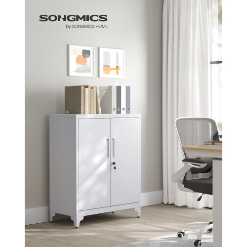 SONGMICS Lockable Storage Cabinet for Home Office, Study, Living Room in Matte Gray