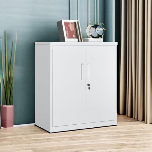 SONGMICS Lockable Storage Cabinet for Home Office, Study, Living Room in Matte Gray