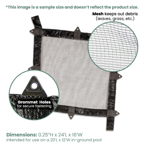 Filet rectangulaire noir jais et blanc de luxe à feuilles fermées pour piscine creusée 16 x 24 pi