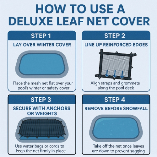 Filet rectangulaire noir jais et blanc de luxe à feuilles fermées pour piscine creusée 16 x 24 pi