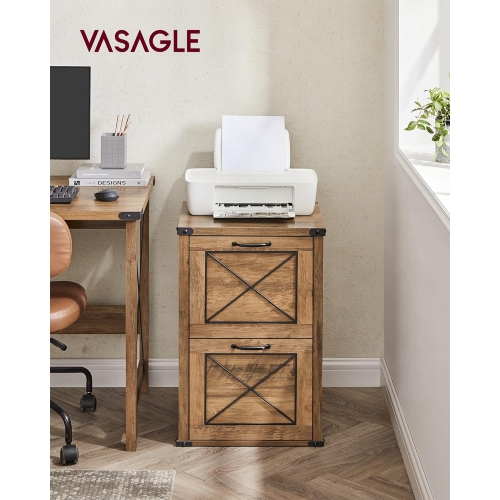 VASAGLE File Cabinet – Modern Farmhouse Style with 2 File Drawers and Printer Stand in Honey Brown