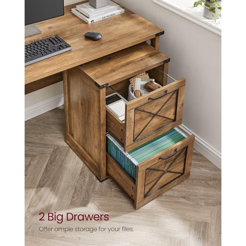 VASAGLE File Cabinet – Modern Farmhouse Style with 2 File Drawers and Printer Stand in Honey Brown