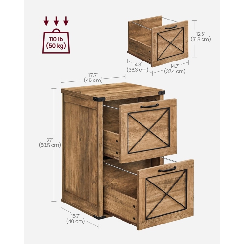 VASAGLE File Cabinet – Modern Farmhouse Style with 2 File Drawers and Printer Stand in Honey Brown