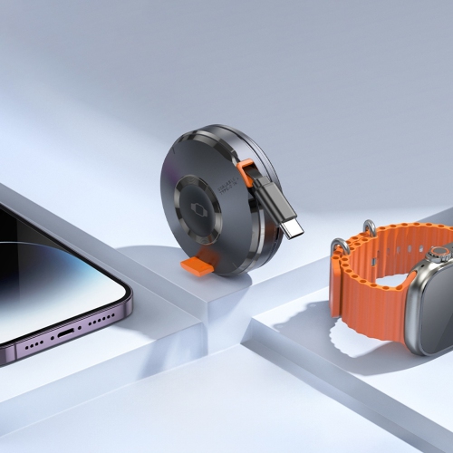 2 in 1 Magnetic Wireless Charger Charging Pad with Retractable Cable for Apple Watch iWatch iPhone, Black