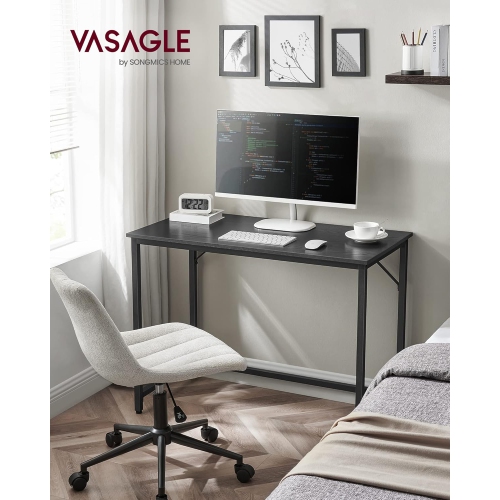VASAGLE Office Work Desk, Perfect for Study, Bedroom, Home Office, and Living Room in Ebony Black and Ink Black