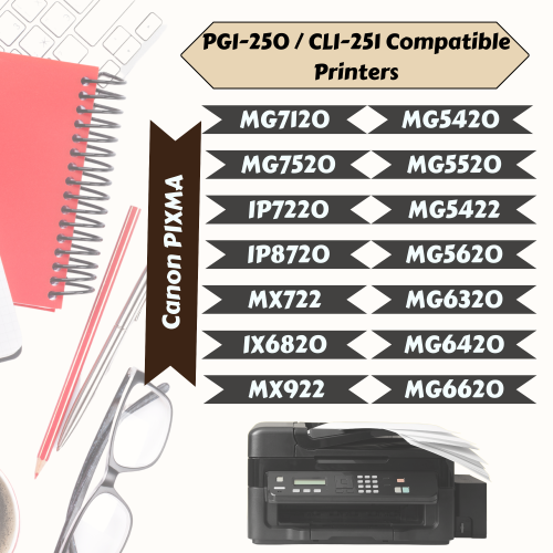 PGI-250XL CLI-251XL With Grey 18 Ink Cartridge Compatible for Canon PIXMA PGI 250 & CLI for MG / IP / MX Printer Series
