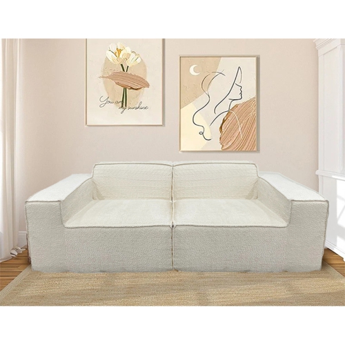 Teddy Compression Sofa Upholstered Loveseat For Three Person, High Rebound Density Sponge Sofa for Living Room, Bedroom, Apartment or Office, 204cm