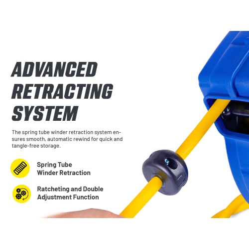 Goodyear Air Hose Reel Retractable 3/8" Inch x 65' Feet Premium Commercial Flex Hybrid Polymer Hose Max 300 Psi Heavy Duty Spring Driven