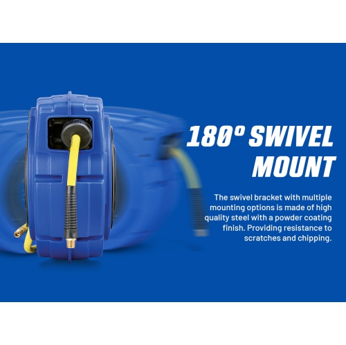 Goodyear Air Hose Reel Retractable 3/8" Inch x 65' Feet Premium Commercial Flex Hybrid Polymer Hose Max 300 Psi Heavy Duty Spring Driven