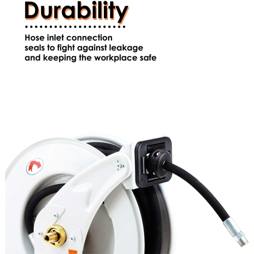 ReelWorks Oil Hose Reel Retractable 1/2" Inch x 50' Foot Long Premium Commercial SAE100R1AT Hose Max 2320 PSI Industrial Dual Arm Steel Construction