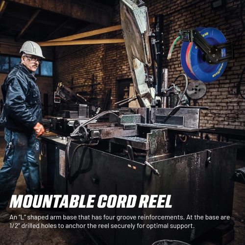 Goodyear Retractable Welding Hose Reel - 1/4" x 65' Twin Oxygen Acetylene Rubber Hoses, Heavy Duty Single Arm, 300 PSI Industrial Standard Dut