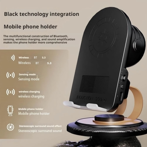 Smartphone Sensor Speaker Stand, Portable Induction Bluetooth Speaker Phone Mount with 360 Rotation, Wireless Charging