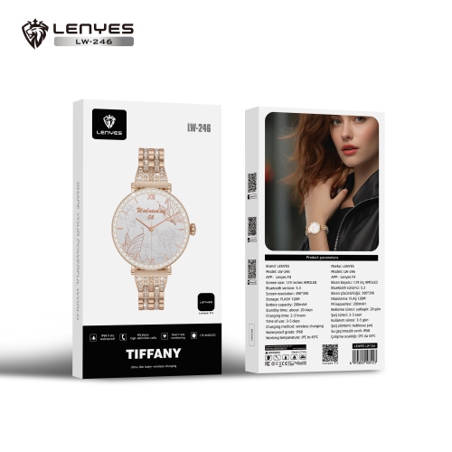 LENYES Tiffany Smartwatch | 1.19″ AMOLED • BT 5.3 • Wireless Charging • 20-Day Standby • IP68 Waterproof • Bluetooth