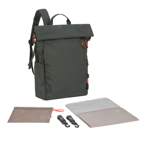 Image 1 de 10.. Lassig – Étiquette verte – Sac à couches – Sac à dos à roulettes pour l'extérieur – Olive foncé