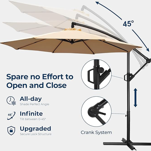 HOMSHADE 10ft Cantilever Offset Patio Umbrella with Base Included UPF50+ UV Protection with Easy Tilt and Crank for Pool Deck and Garden(Beige)