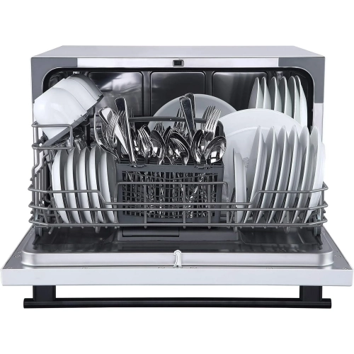 Farberware FCD06ASWWHC Countertop Dishwasher, 6 Piece, Glass Door, White