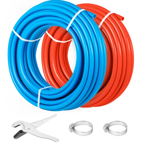 VEVOR 100 Feet PEX Tubing Pipe 2 Rolls of 1/2 Inch PEX Tubing Non Oxygen Barrier Radiant Floor PEX Pipe Radiant Heat Floor Heating Plumbing Cold and