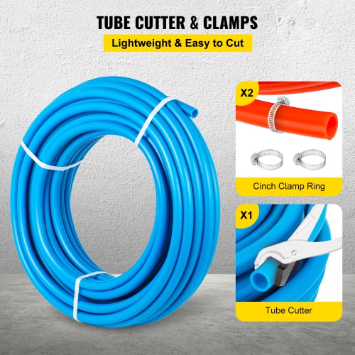 VEVOR 100 Feet PEX Tubing Pipe 2 Rolls of 1/2 Inch PEX Tubing Non Oxygen Barrier Radiant Floor PEX Pipe Radiant Heat Floor Heating Plumbing Cold and