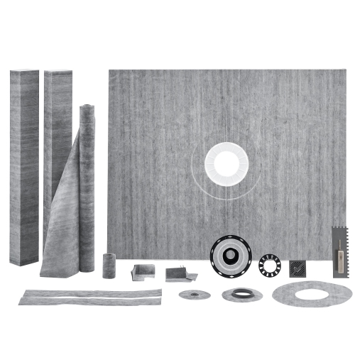 VEVOR  60"x48" Shower Curb Kit, Shower Pan Kit w 2" Pvc Central Flange, Waterproof Membrane, Stainless Steel Grate And Joint Sealant, Shower Pan