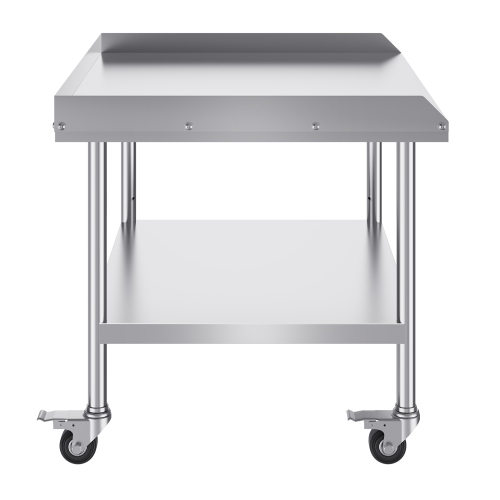 VEVOR 30 x 36 x 30 Inch Stainless Steel Work Table, Commercial Food Prep Worktable with 4 Wheels, Casters, 3-Sided Backsplash Heavy Duty Prep