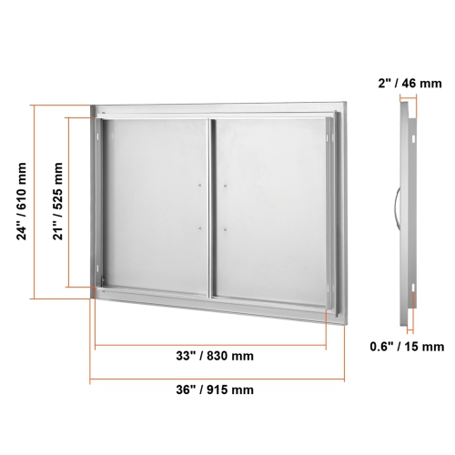 VEVOR 36W x 24H Inch BBQ Access Door, Double Outdoor Kitchen Door, Stainless Steel Flush Mount Door, Wall Vertical Door with Handles, for BBQ Island,