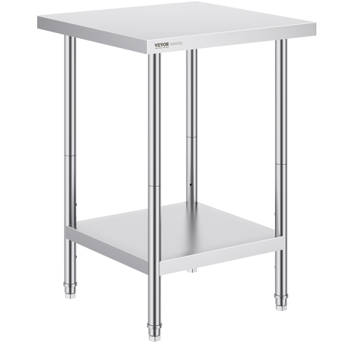 VEVOR 24 x 24 x 34 Inch Stainless Steel Prep Table, Heavy Duty Metal Worktable with 3 Adjustable Height Levels, Commercial Workstation for Kitchen